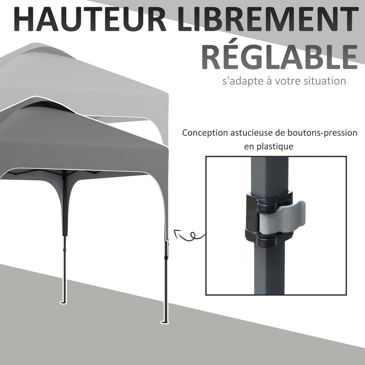 OUTSUNNY Tonnelle barnum automatique pop-up dim. 2,53L x 2,53l x 2,68H m hauteur réglable nombreux accessoires inclus acier oxford gris