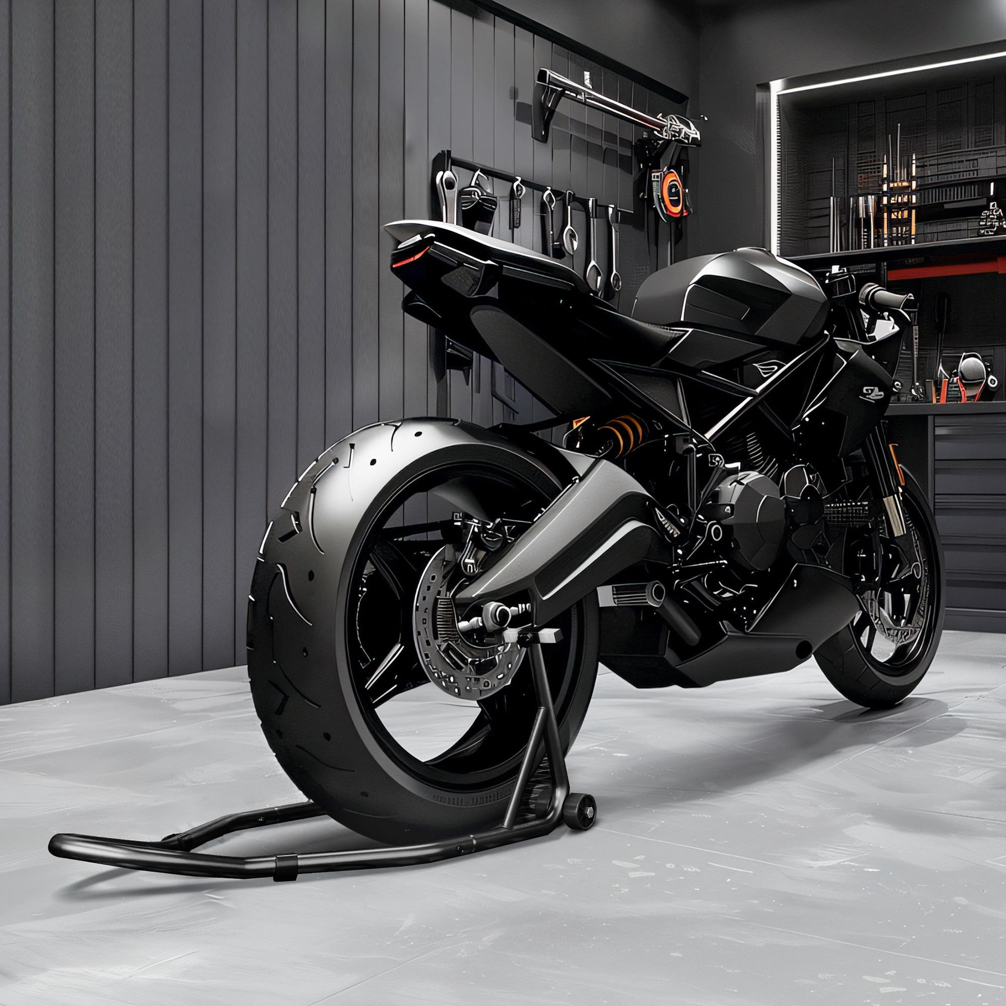 Voir la diapositive 2 : HOMCOM Support béquille de moto arrière support de roue lève moto arrière sur roulettes avec bobine de bras oscillant U + L, noir