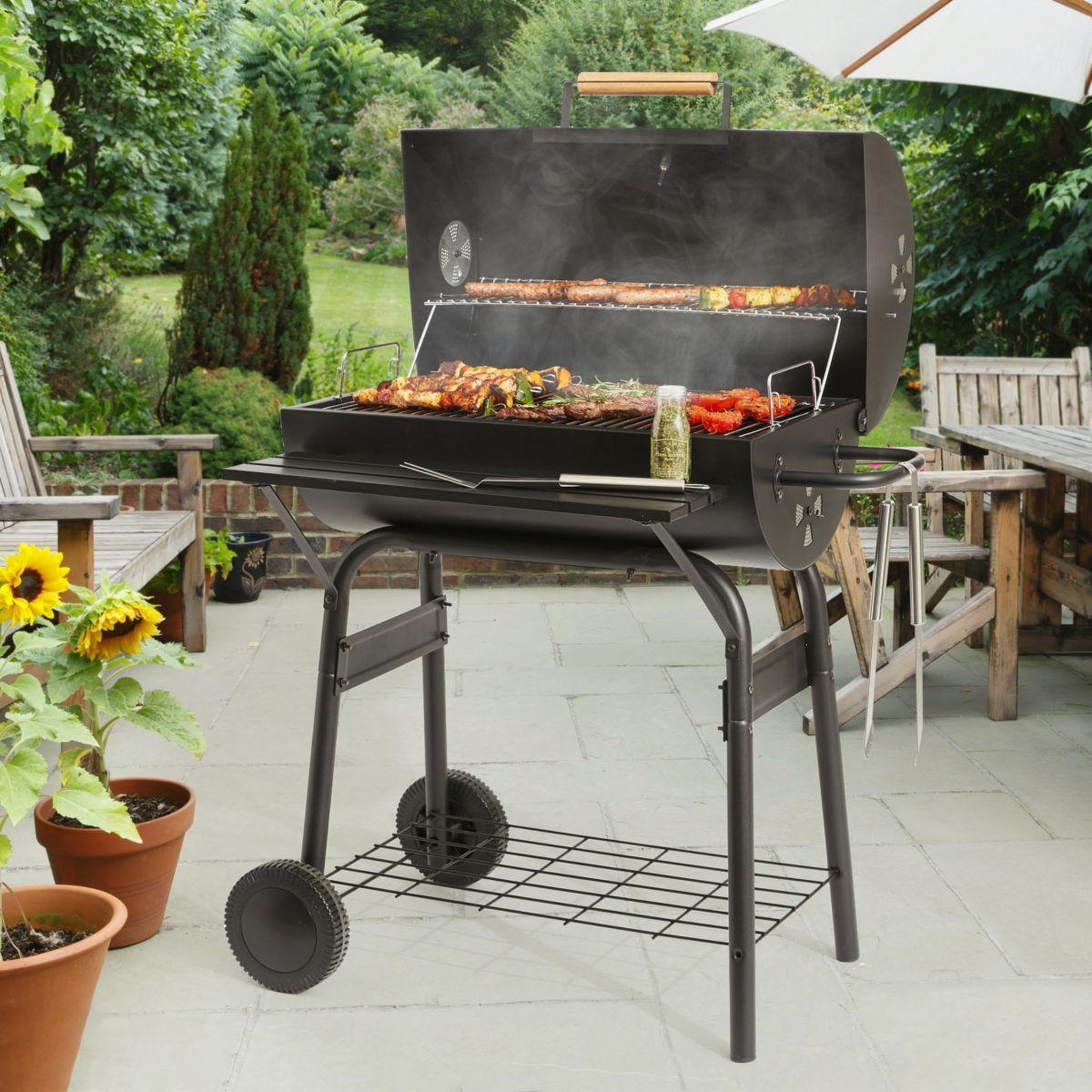 Voir la diapositive 2 : ESSENTIEL B Barbecue charbon ebca1 noir sur chariot, 62x35 cm