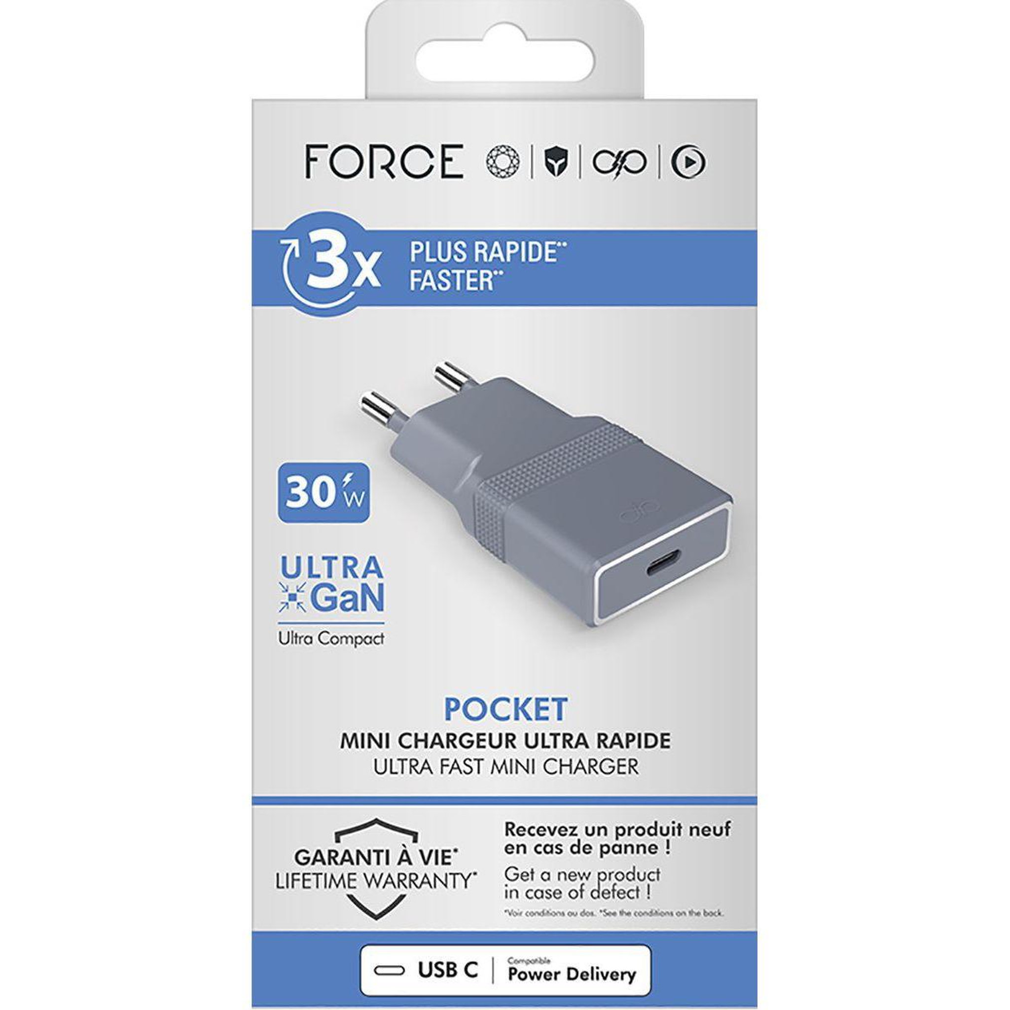 Voir la diapositive 2 : FORCE POWER Chargeur 30w usb c-gan usb pocket