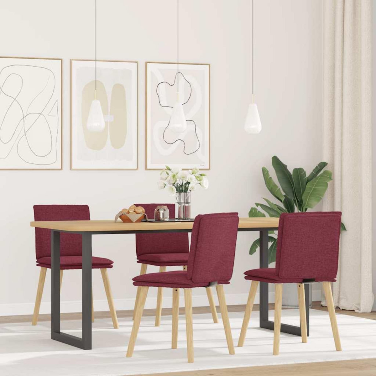 VIDAXL Chaises a manger lot de 4 rouge bordeaux tissu