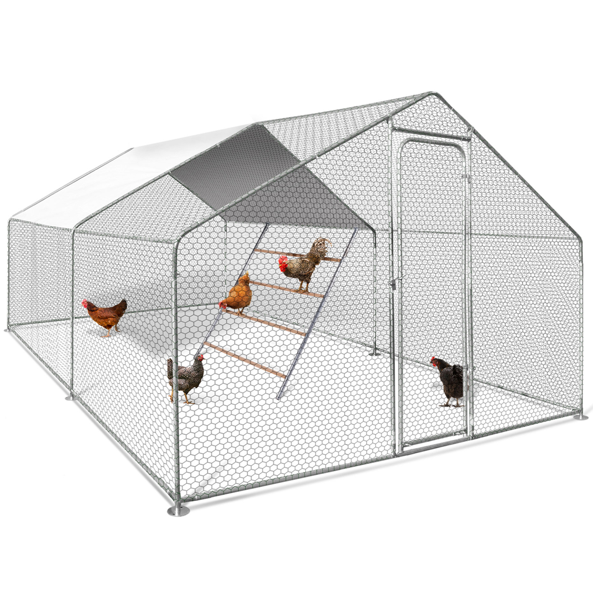 Voir la diapositive 4 : ID MARKET Grand perchoir pour poules 4 niveaux en bois compatible enclos