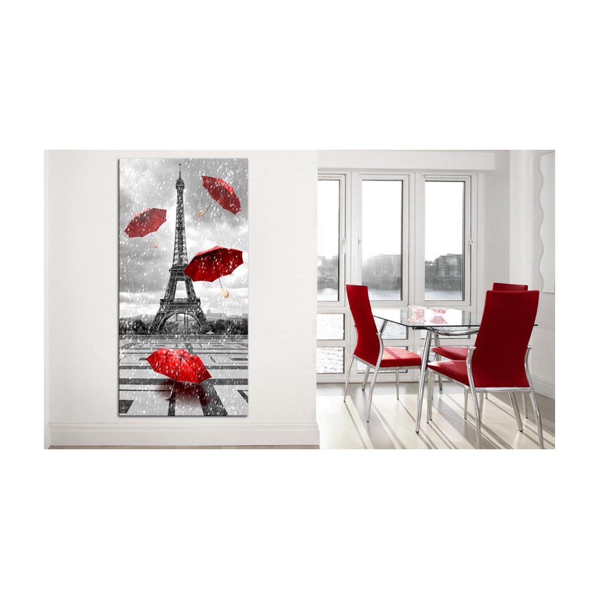 Voir la diapositive 2 : Paris Prix Tableau imprimé  paris : red umbrellas  60x120cm