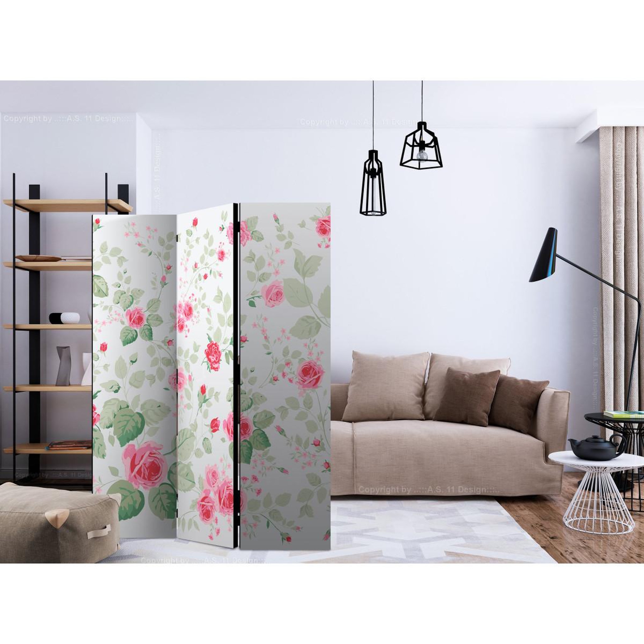 Voir la diapositive 2 : Paris Prix Paravent 3 volets  rosy pleasures  135x172cm