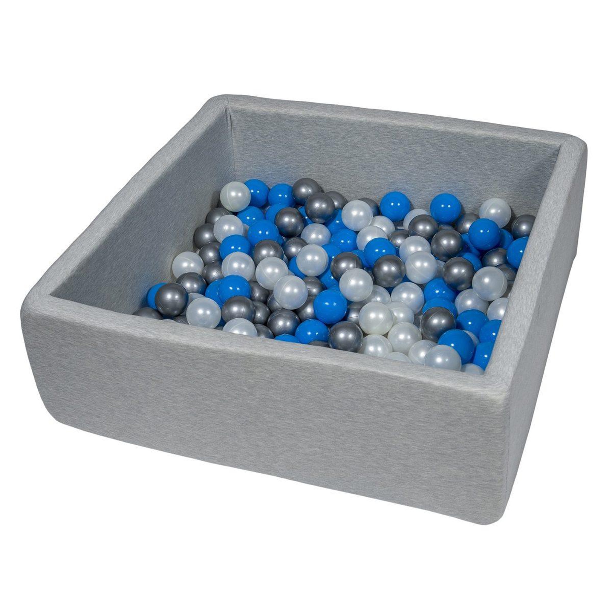 VELINDA Piscine à balles pour enfant, dimensions: 90x90 cm + 150 balles perle, bleu, argent