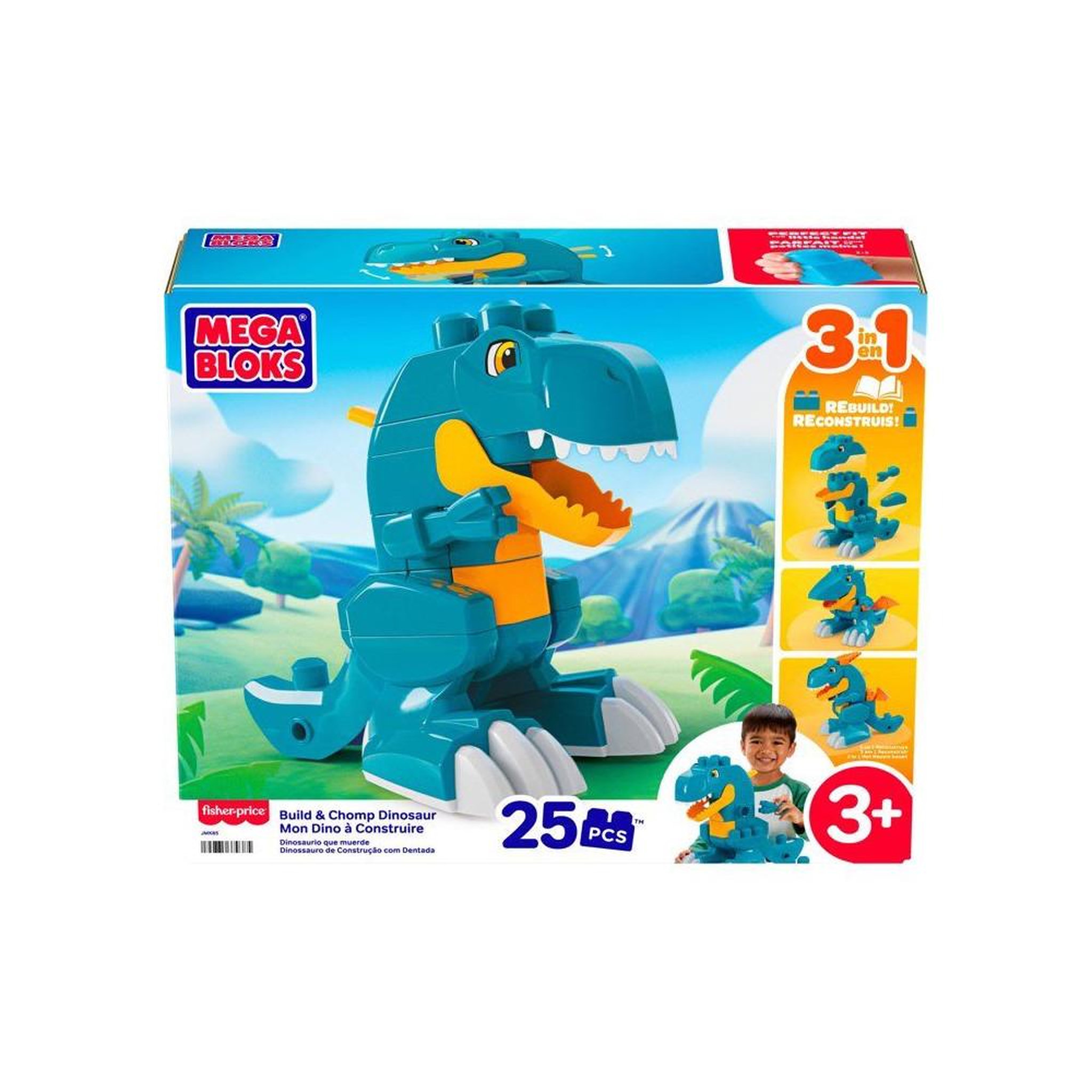 Voir la diapositive 6 : MEGA BLOKS Set de construction dinosaures 3 en 1 à construire mon dino t-rex dragon ptérodactyle avec bouche articulée