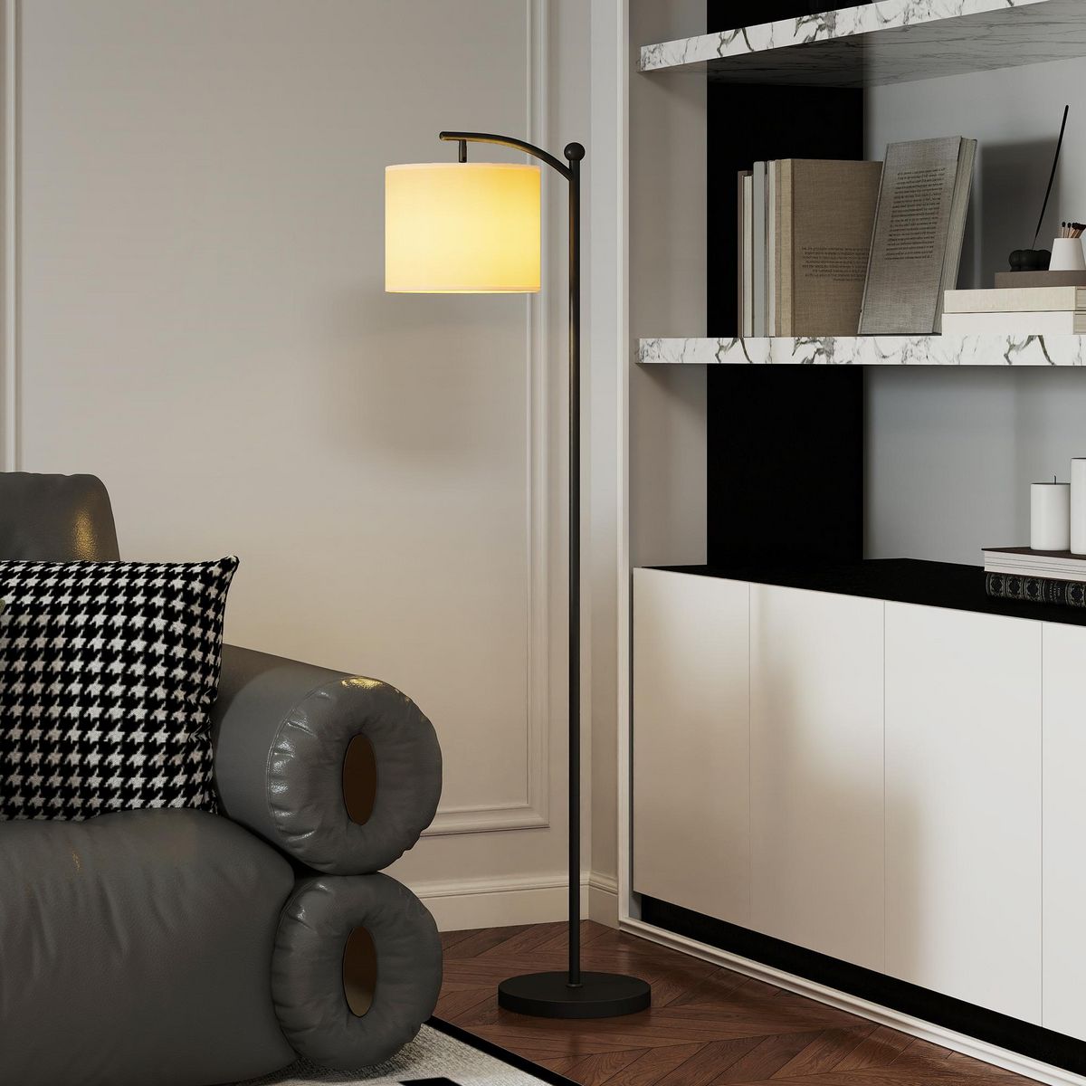 HOMCOM Lampadaire dimmable H.60 cm 2 températures de couleur timer 60 min télécommande noir blanc