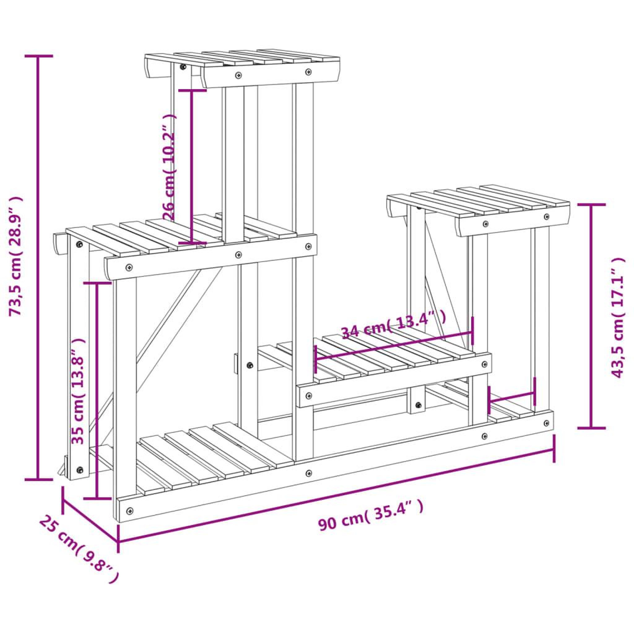 Voir la diapositive 6 : VIDAXL Support a fleurs 90x25x73,5 cm bois massif de sapin
