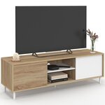 ID MARKET Meuble TV 140 cm EASY montage sans outils 2 portes coulissantes réversibles effet bois et blanc