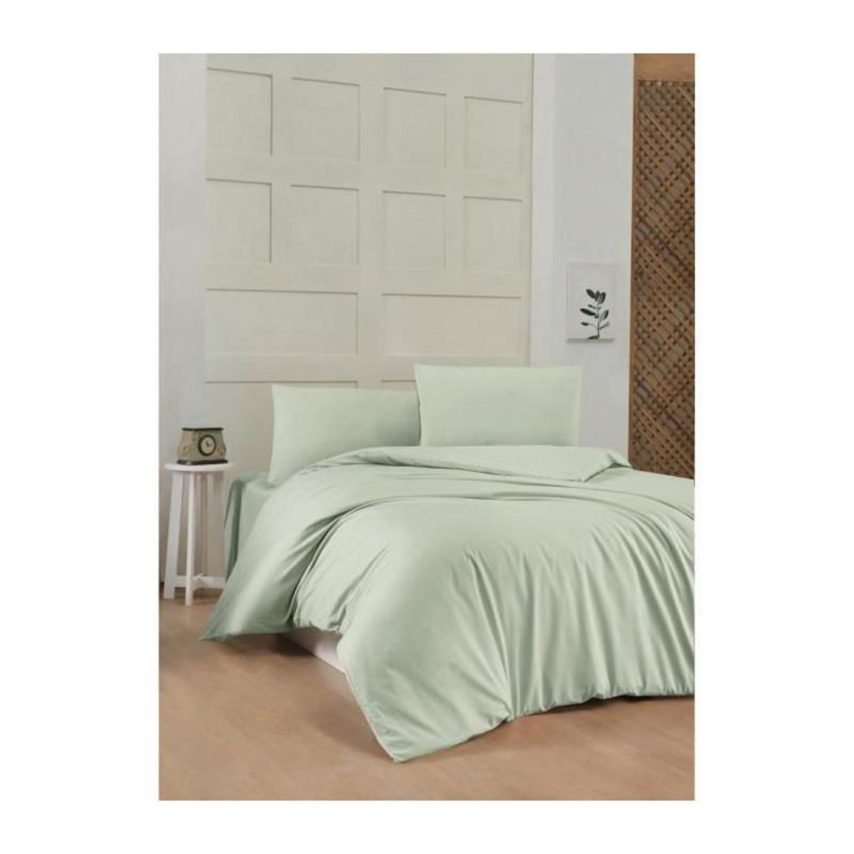 GENERIQUE Parure de lit - 1 housse de couette 220 x 240 cm + 2 taies d'oreiller 60 x 60 cm - 100% coton renforcé - Vert