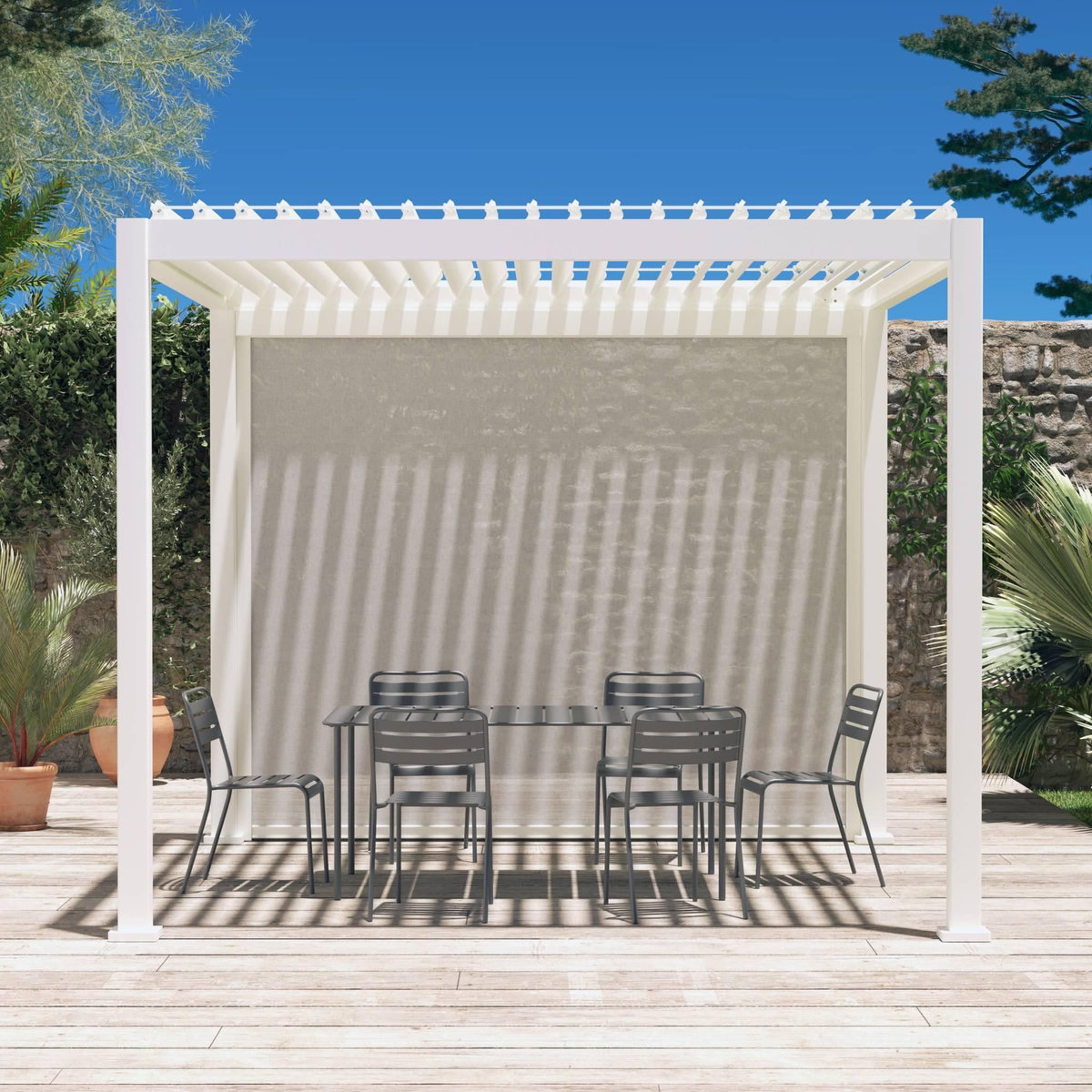 SWEEEK Pergola bioclimatique aluminium 3x3m V2 Triomphe + store 3m