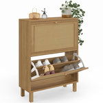ID MARKET Meuble à chaussures 12 paires HANAE 2 portes effet naturel cannage