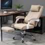 Voir la diapositive 4 : HOMCOM Fauteuil de bureau manager grand confort repose-pied tétière intégrés dossier inclinable lin beige