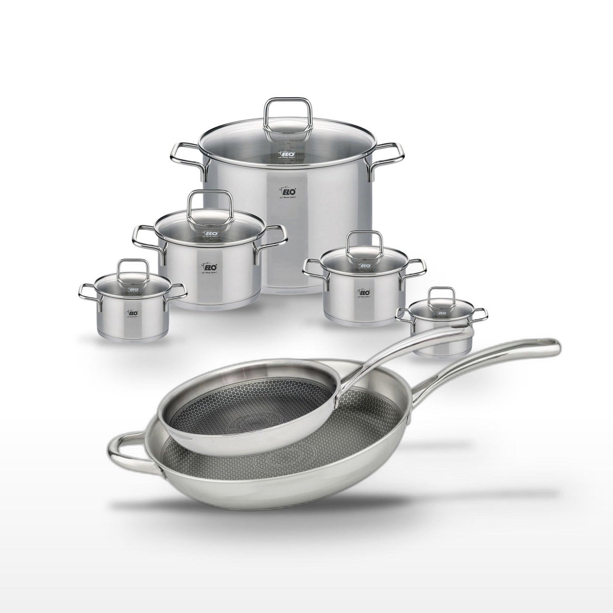 ELO Lot Poêles 28cm & 32cm et Faitouts 12cm à 26cm Elo Relief Evolution