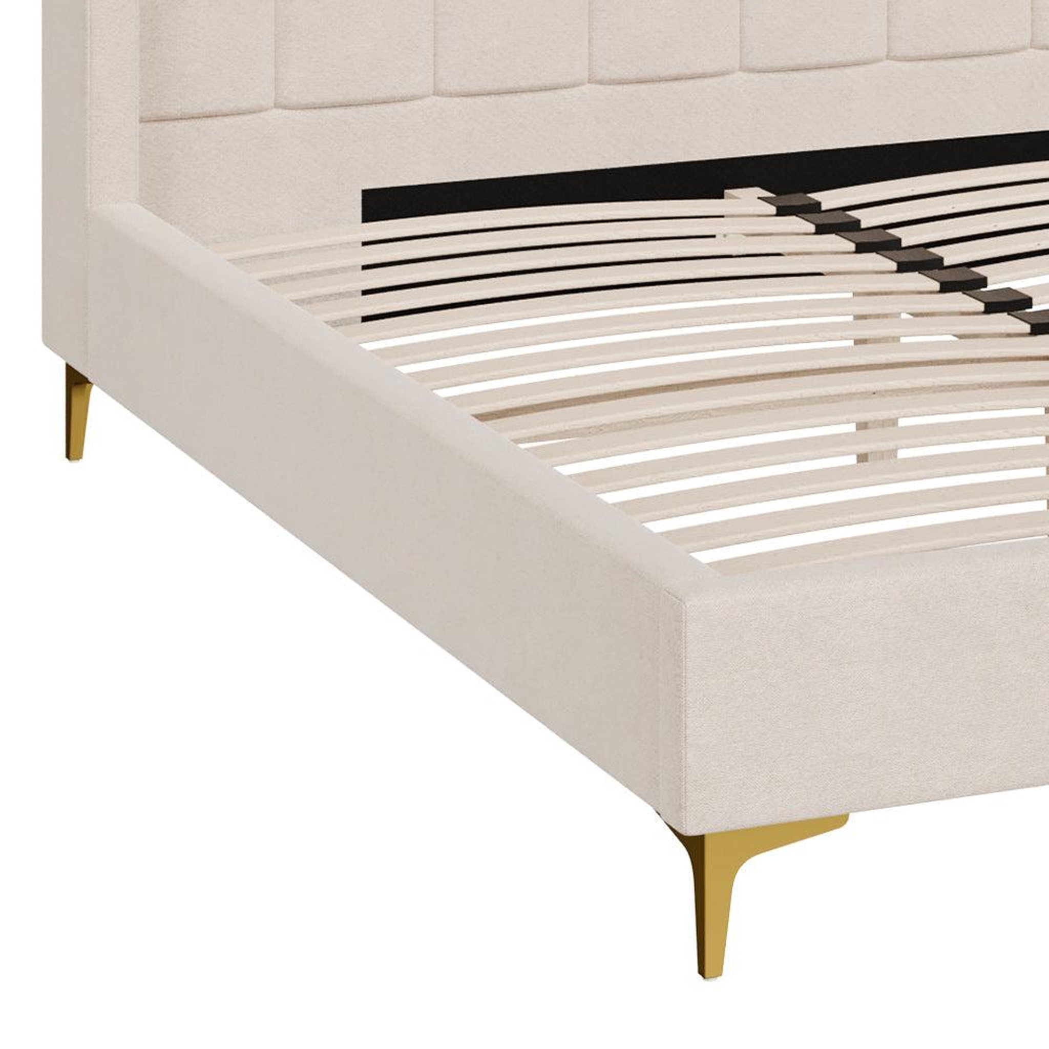 Voir la diapositive 6 : MAISON PAVANE Lit double 160x200 cm en tissu beige et pieds dorés-koda