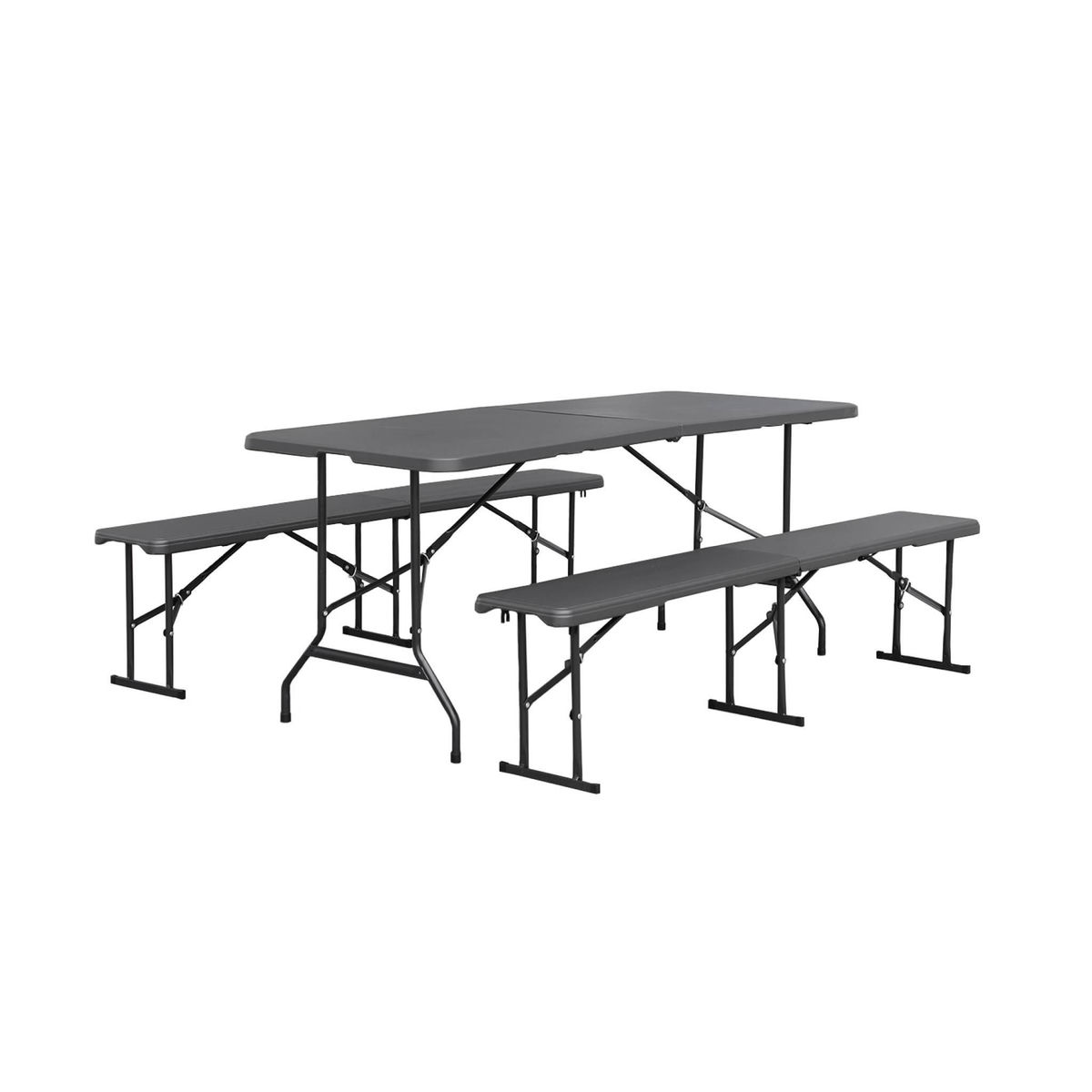 SWEEEK Lot de 2 tables de réception pliantes acier 2 bancs Fiesta 180cm gris foncé