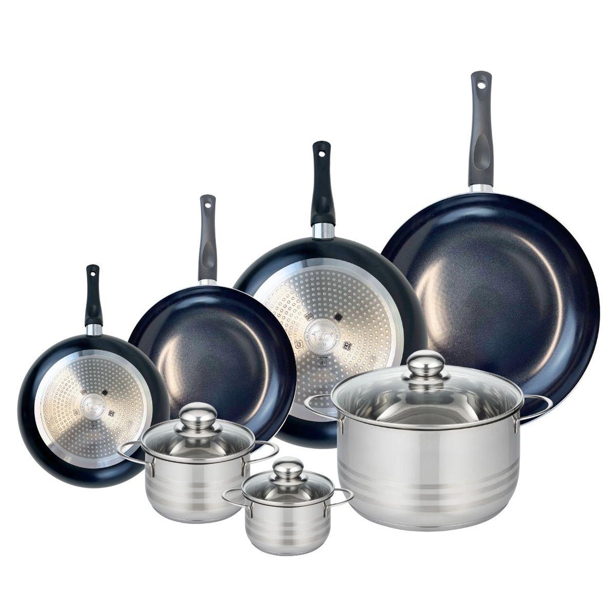 ELO Ensemble de 4 poêles de cuisson 20, 24, 28 et 32 cm et 3 faitouts 12, 16 et 20 cm elo prima brillant