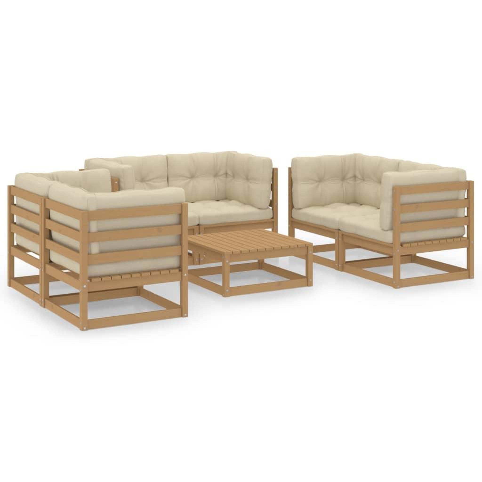 Voir la diapositive 2 : VIDAXL Salon de jardin 7 pcs avec coussins Bois de pin massif
