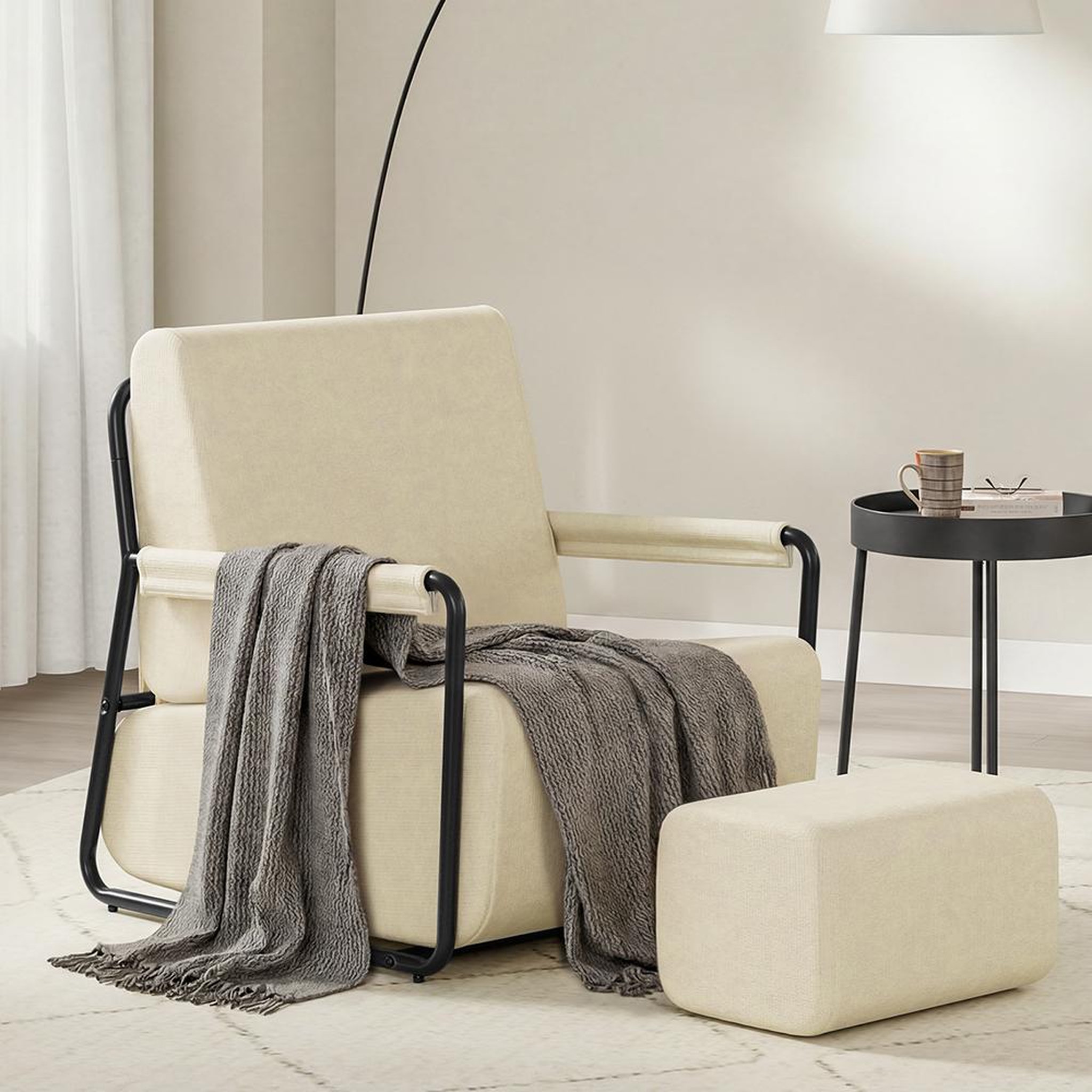 Voir la diapositive 2 : SOBUY Fauteuil relax avec repose-pieds beige 59,5x74x78cm fst99-mi