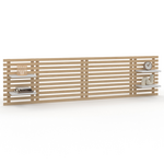 ID MARKET Tête de lit suspendue en lattes AVA 240 cm bois clair et étagères blanches