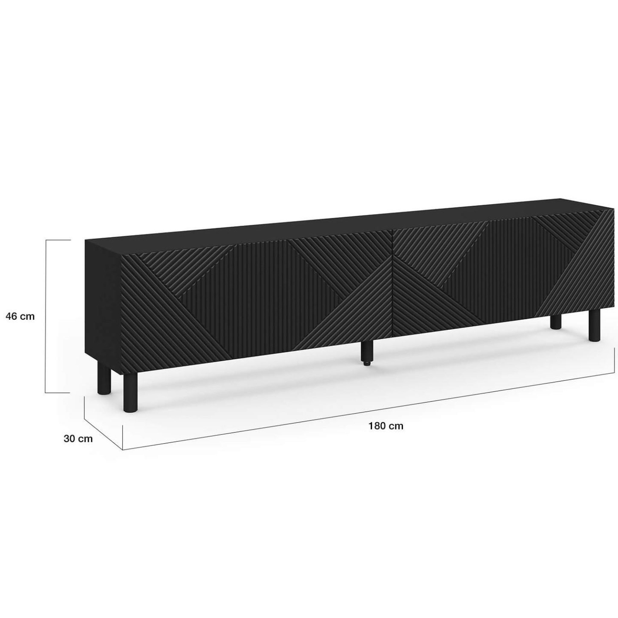 Voir la diapositive 5 : ID MARKET Meuble tv 180 cm himara 2 portes lattes géométriques bois noir