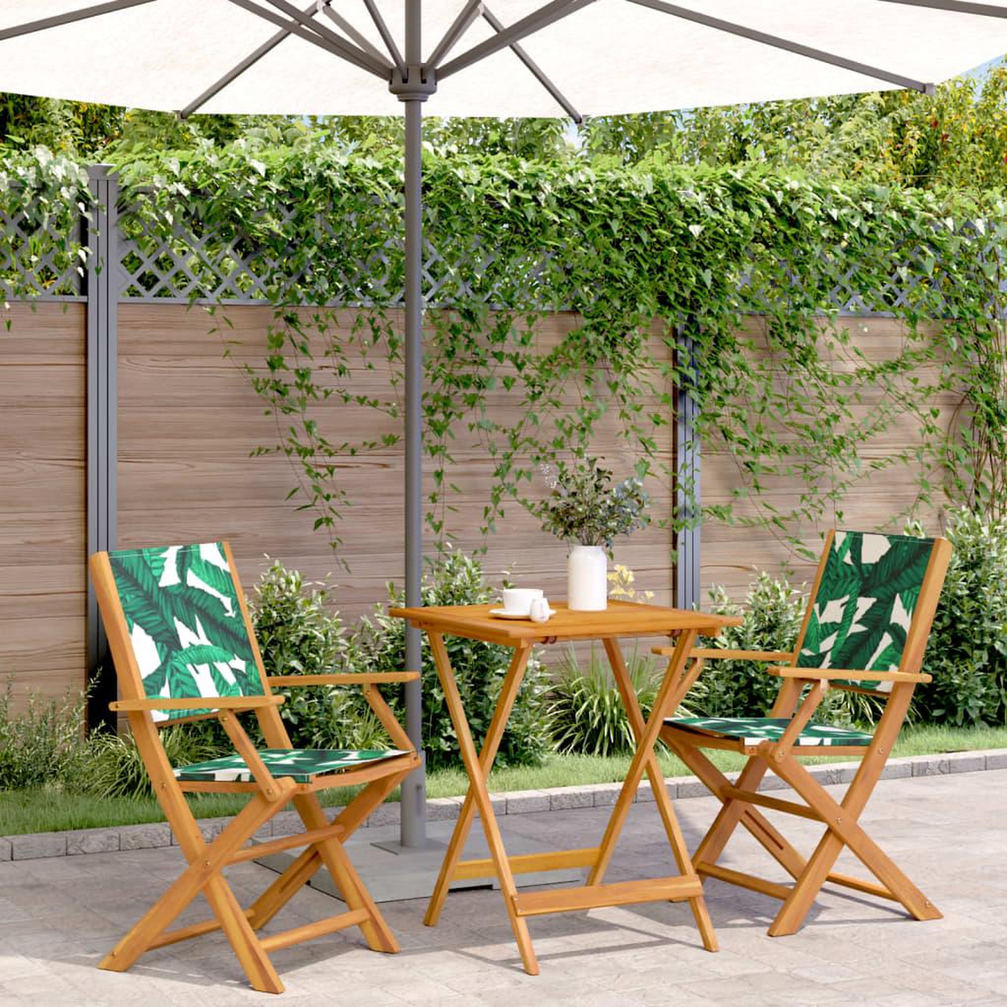 VIDAXL Ensemble de bistro 3 pcs motif de feuilles tissu et bois massif