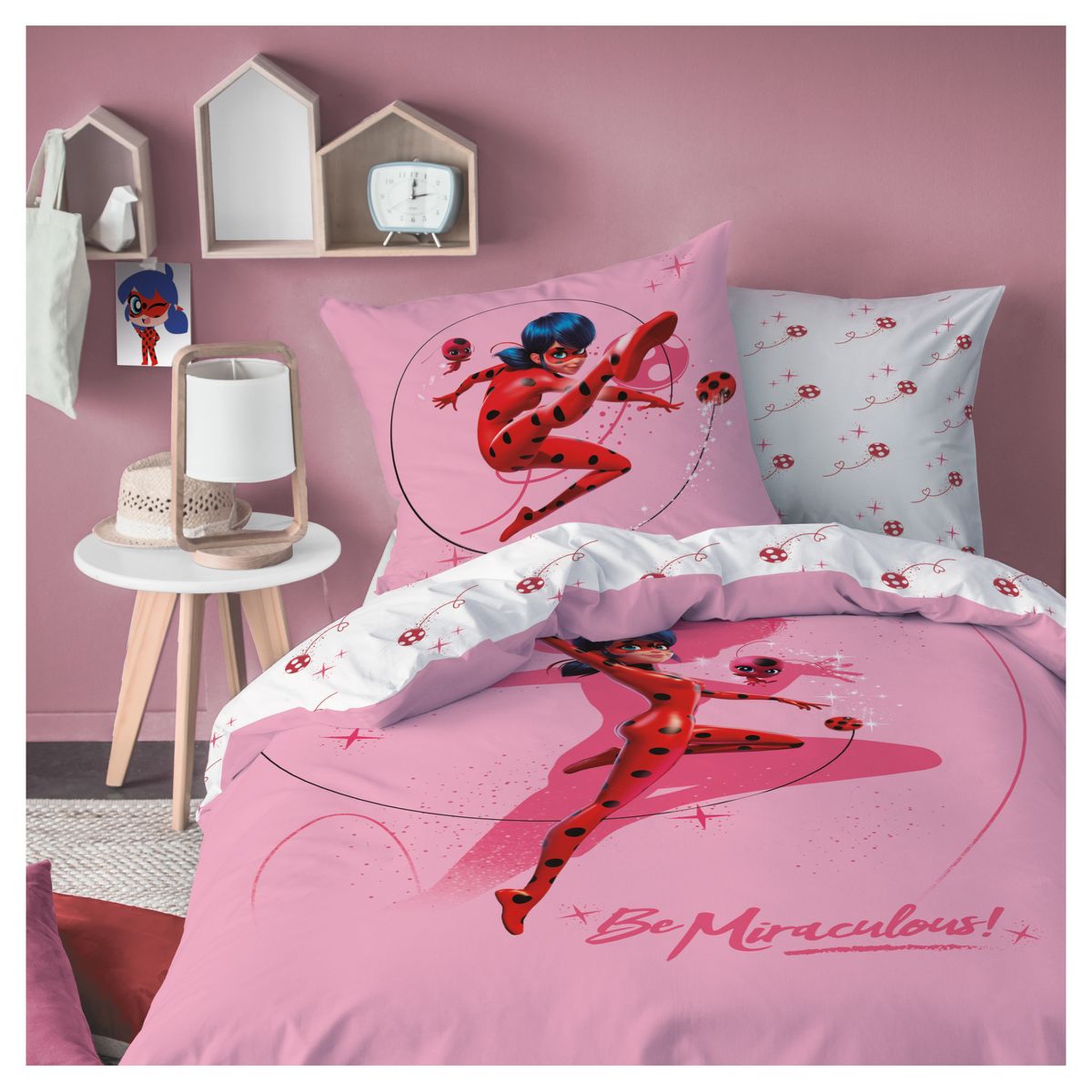 Voir la diapositive 2 : Miraculous Drap housse fantaisie enfant en coton 57 fils MIRACULOUS LADYBUG