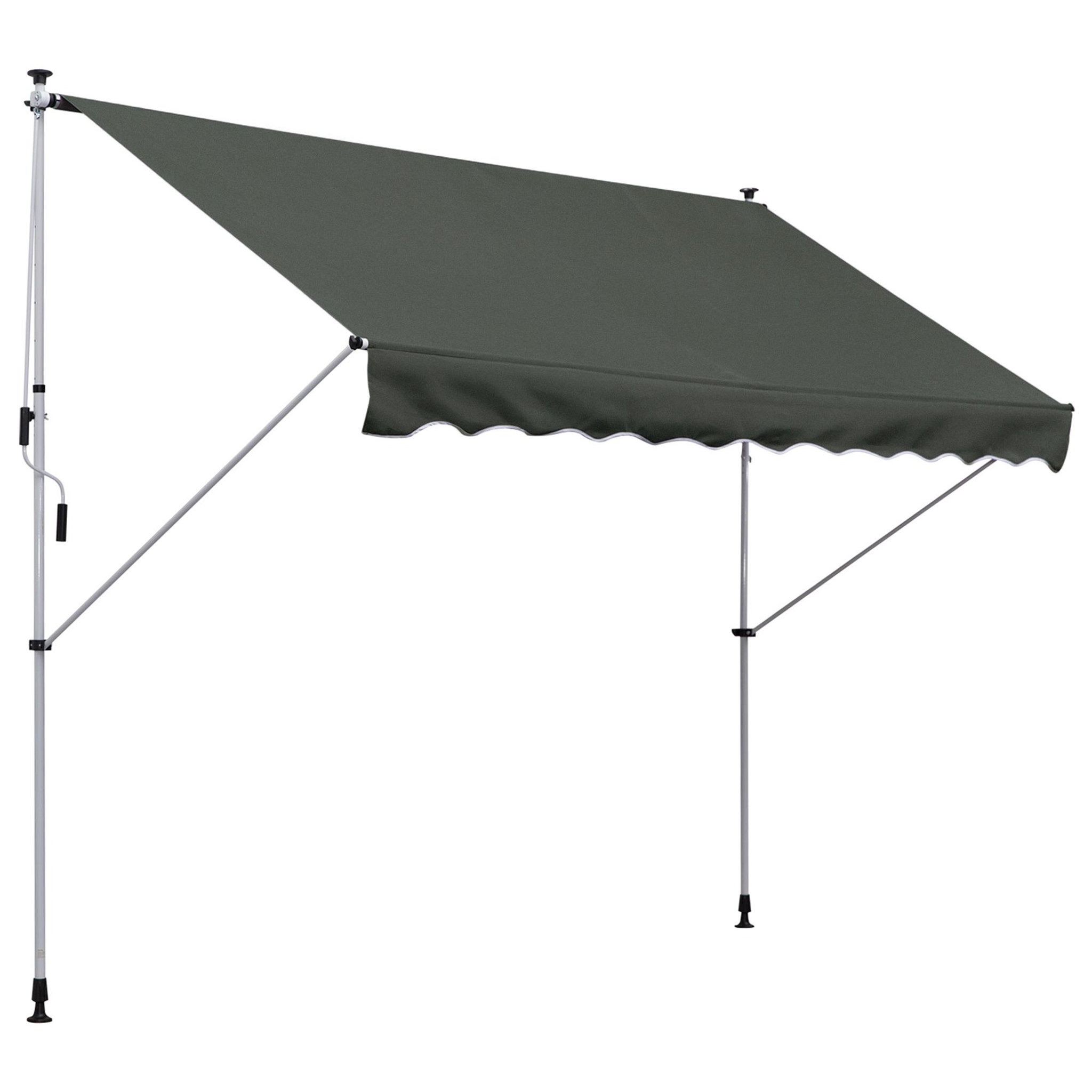 OUTSUNNY Store banne manuel rétractable 3L x 1,5l m inclinaison et hauteur réglable installation rapide métal alu polyester anti-UV gris