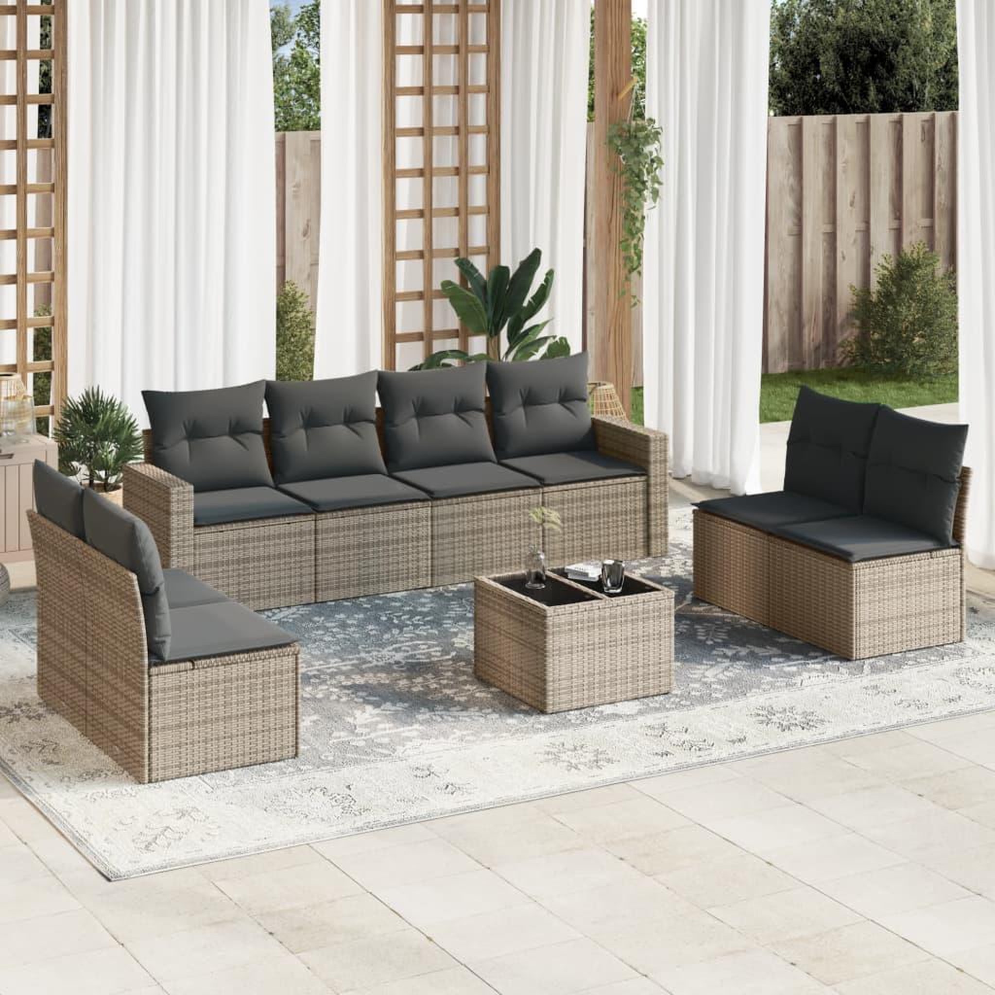 VIDAXL Salon de jardin avec coussins 9 pcs beige resine tressee