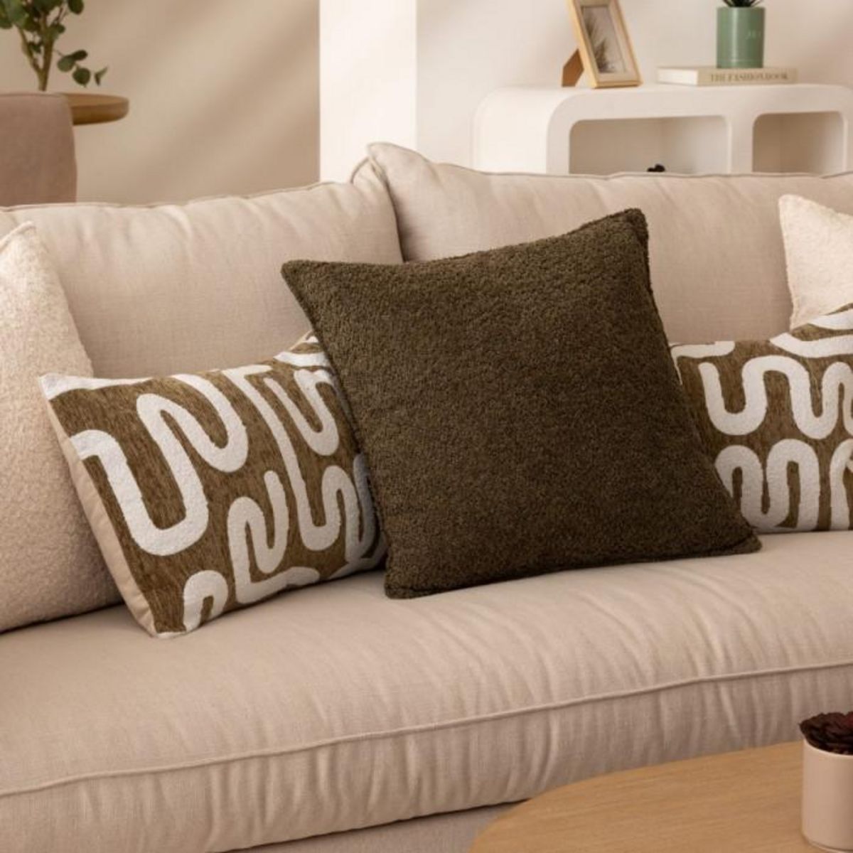 ATMOSPHERA Coussin Déco Bouclette  Soana  45x45cm Vert Kaki