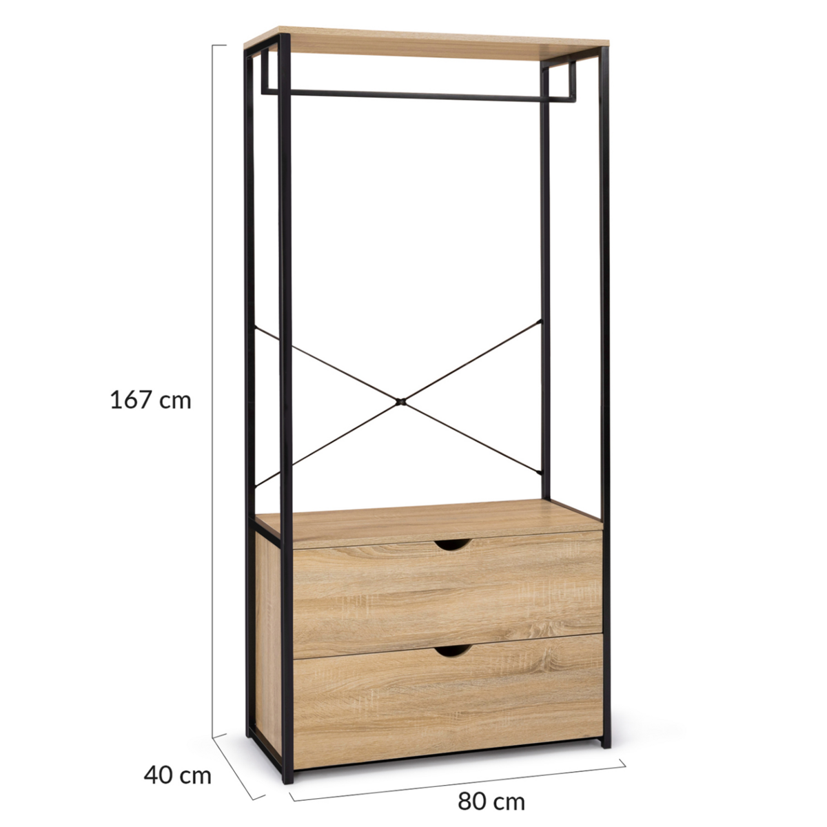 ID MARKET Dressing penderie 2 tiroirs L. 80 cm DETROIT design industriel