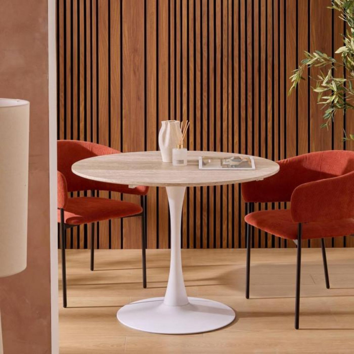 ATMOSPHERA Table à Manger Effet Travertin  Elias  102cm Naturel