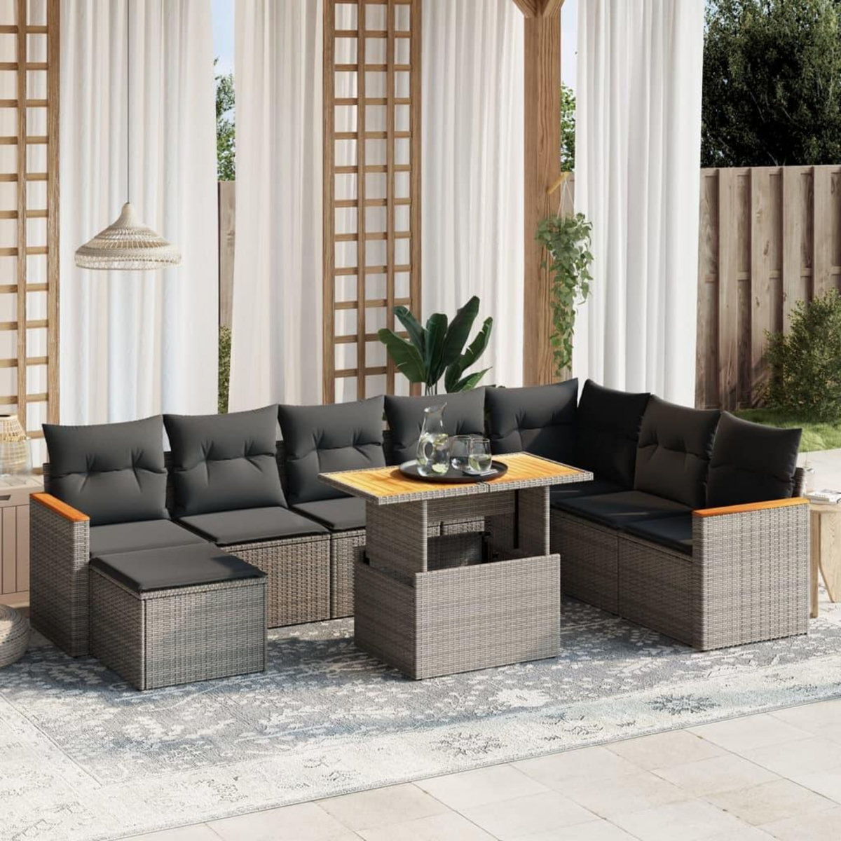 VIDAXL Salon de jardin 9 pcs avec coussins gris resine tressee