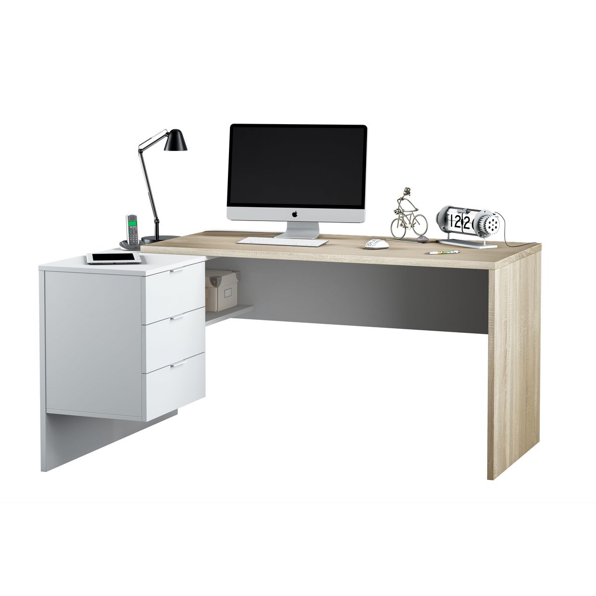 Bureau d'angle réversible droit ou gauche avec caisson 3 tiroirs L145cm OFFICIO
