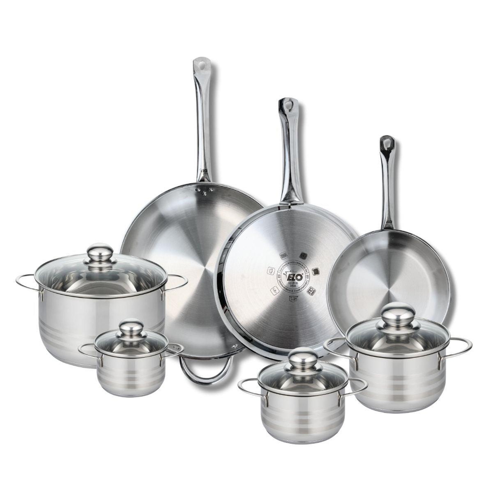 ELO Ensemble de 3 poêles de cuisson 24, 28 et 32 cm et 4 faitouts 12, 14, 16 et 20 cm elo profi brillant