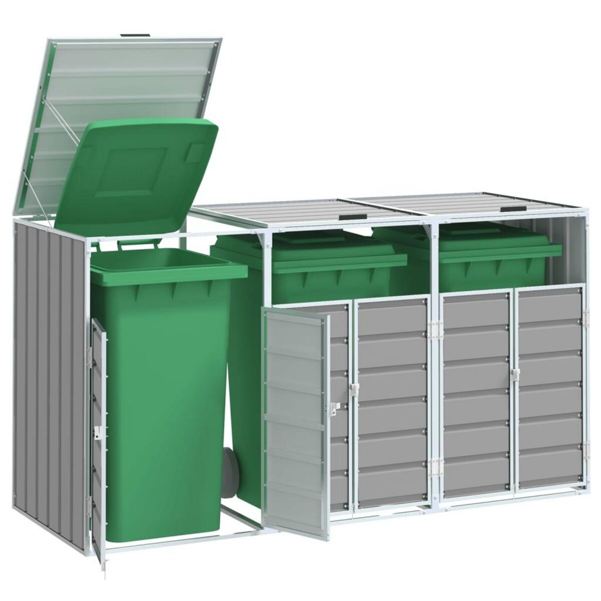 VIDAXL Rangement a roulettes pour poubelles pour trois bacs gris acier