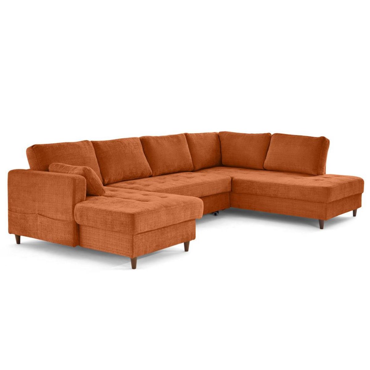 LISA DESIGN Anna - canapé panoramique d'angle droit 7 places convertible avec coffre en velours texturé