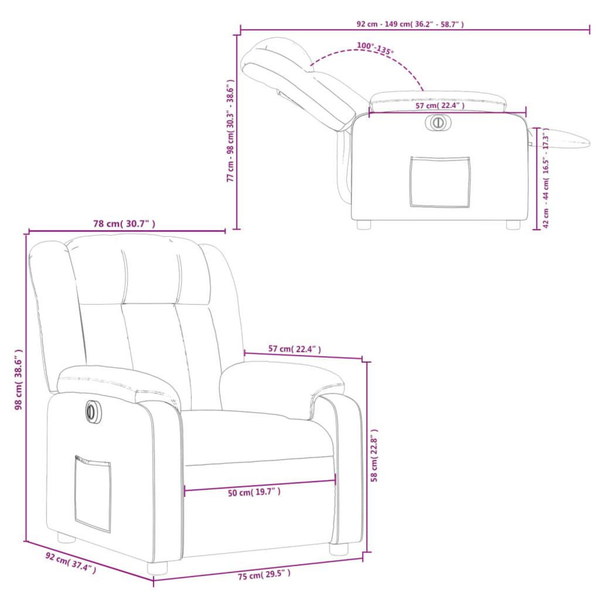 VIDAXL Fauteuil inclinable electrique Gris clair Tissu