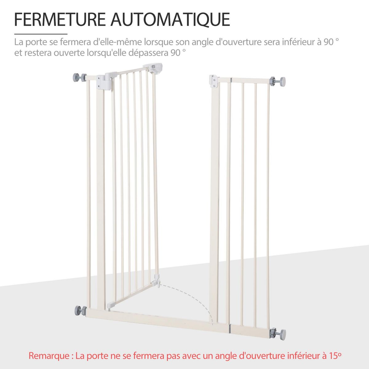 PAWHUT Barrière de sécurité longueur réglable dim. 74-84 cm ou 92-102 cm sans perçage métal plastique blanc