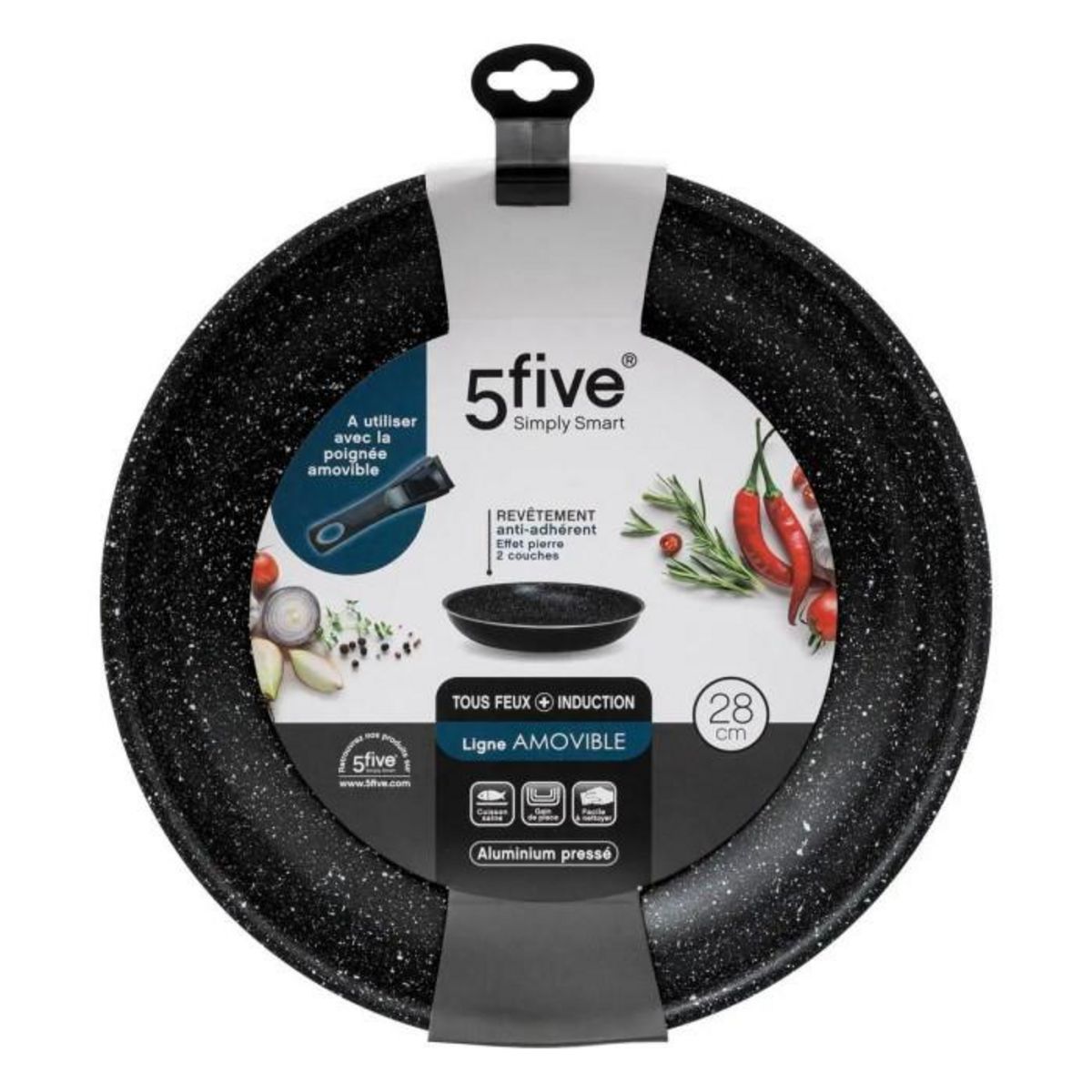 FIVE Poêle en Aluminium  Amovible  28cm Noir