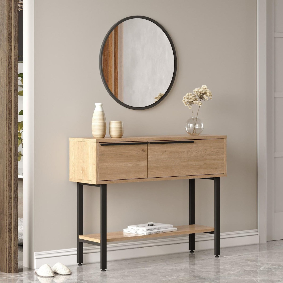 Habitat et Jardin Console avec miroir en bois  Calvin  - 100 x 30 x 76 cm - Marron