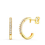 L'ATELIER D'AZUR Boucles d'Oreilles Demi Créoles Or 18 Carats 750 Jaune - Zirconiums
