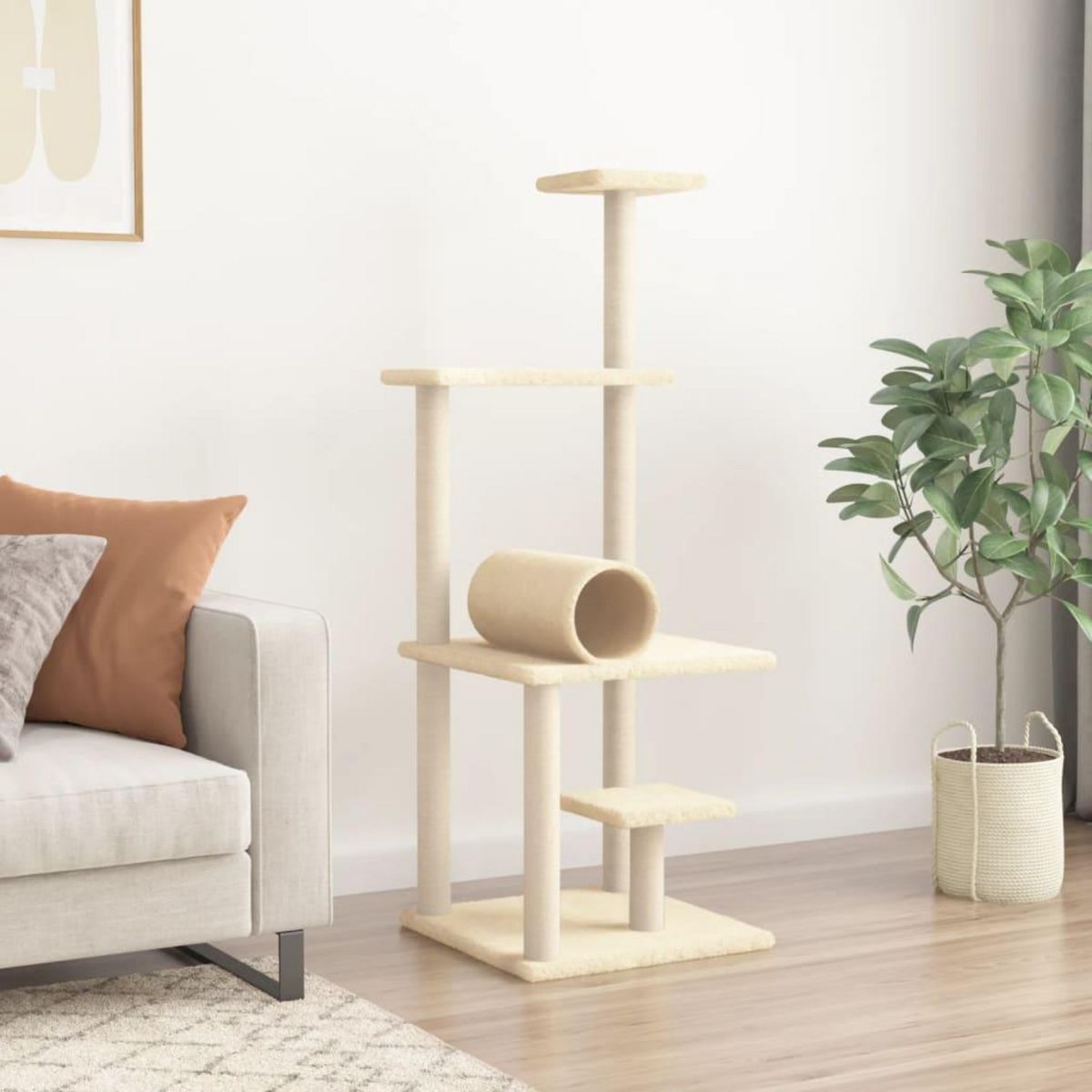VIDAXL Arbre a chat avec griffoirs en sisal creme 136 cm