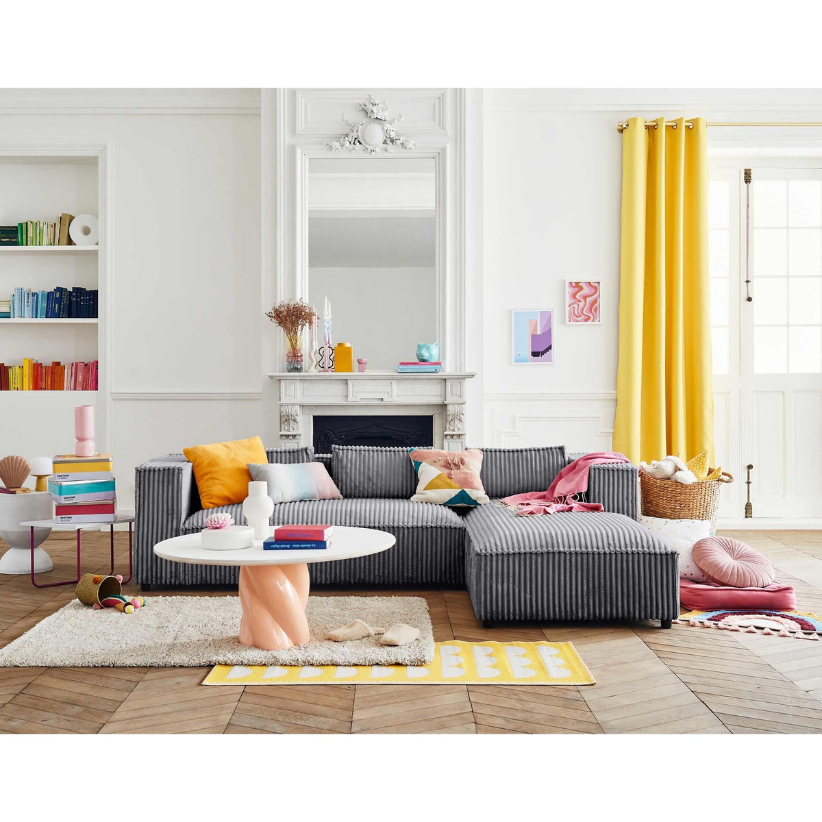 LISA DESIGN Stella - canapé d'angle droit - 4 places - en velours côtelé grosses côtes