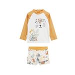 Petit Béguin Maillot de bain bébé 2 pièces t-shirt de protection UV & boxer Wakae. Coloris disponibles : Jaune