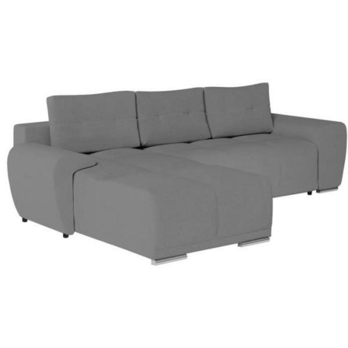 LOUNGITUDE Canapé d'angle gauche 4 places convertible CASSANDRA avec coffre en tissu - Gris - L270 x P181 x H89cm - LOUNGITUDE