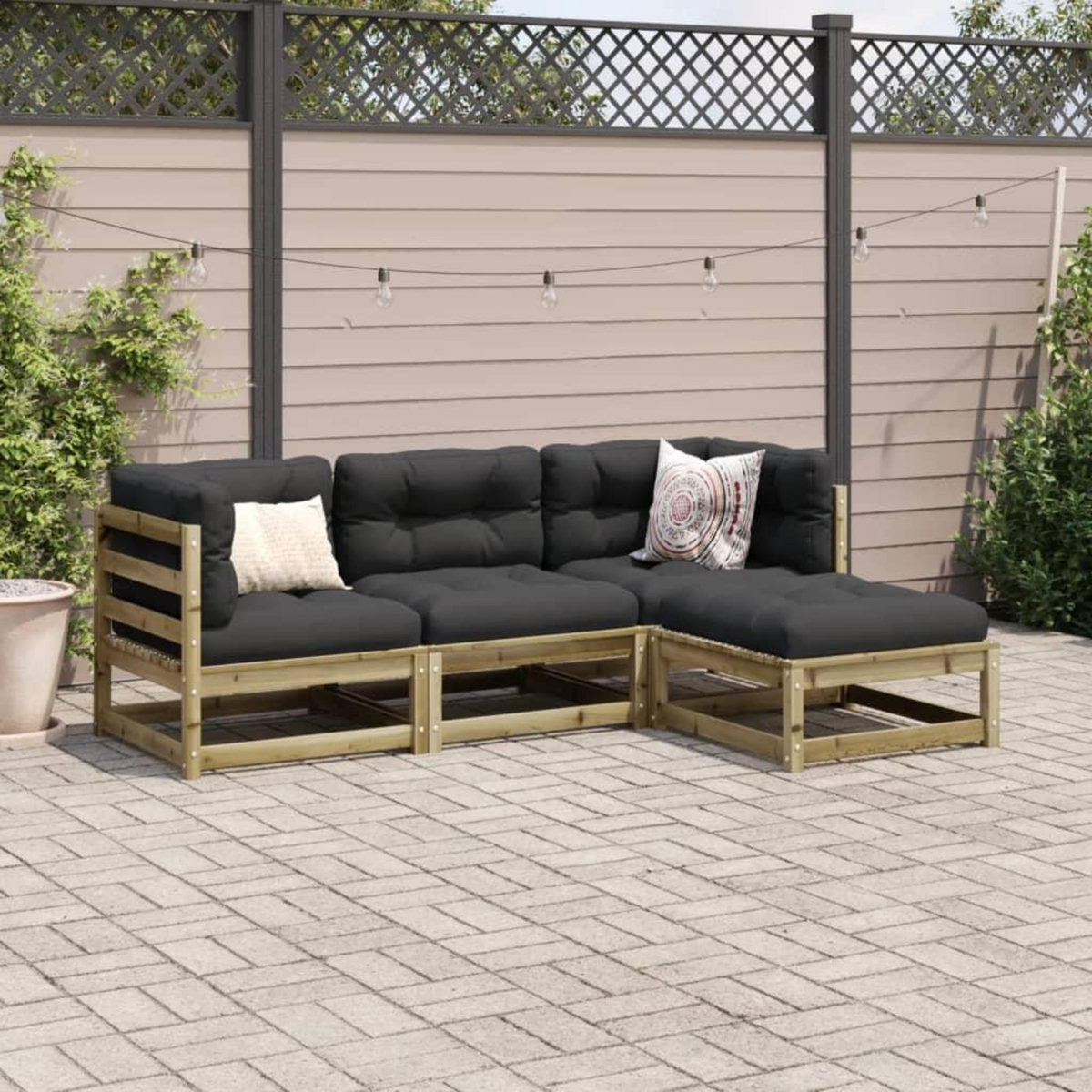 VIDAXL Salon de jardin 4 pcs avec coussins bois de pin impregne