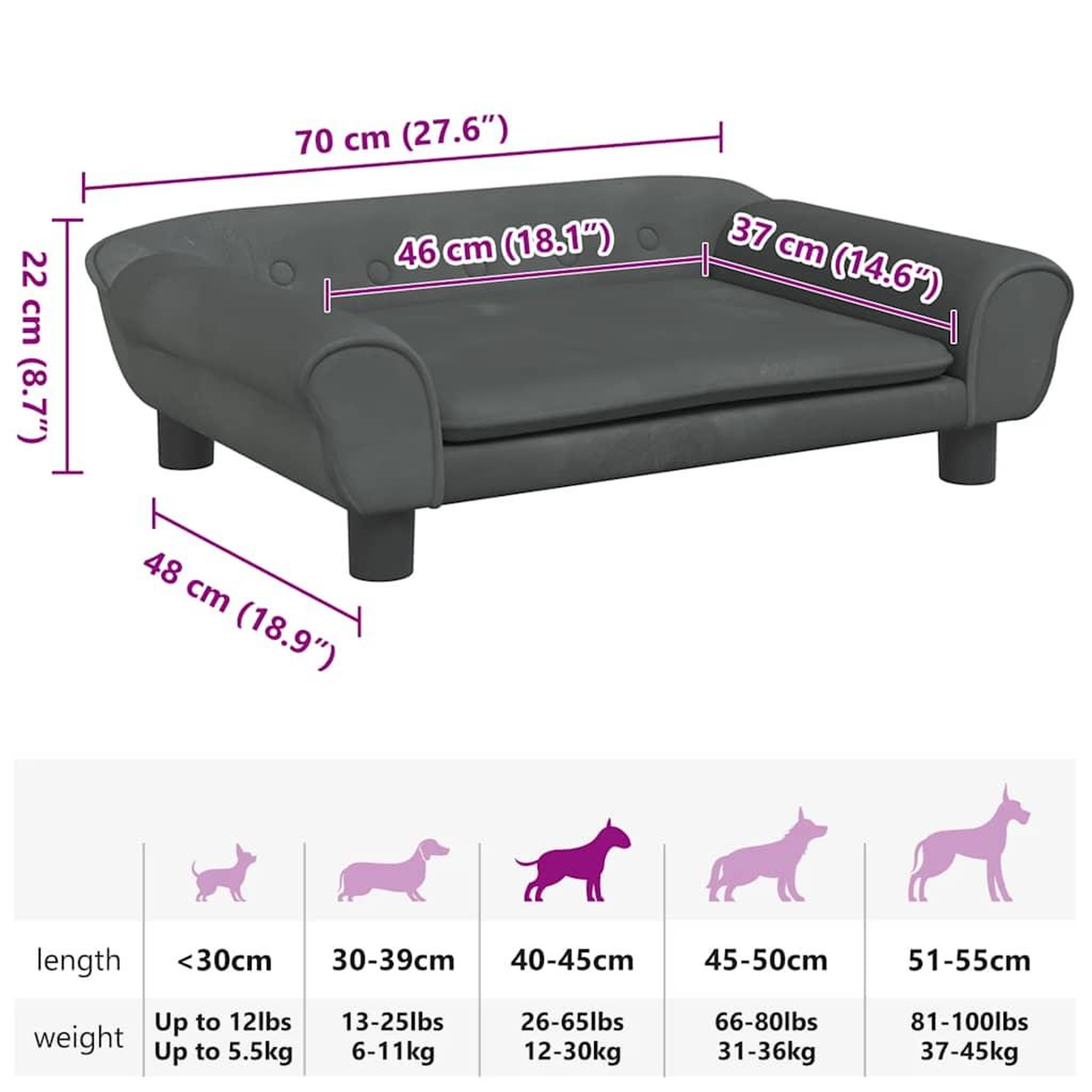Voir la diapositive 6 : VIDAXL Lit pour chien gris fonce 70x48x22 cm velours