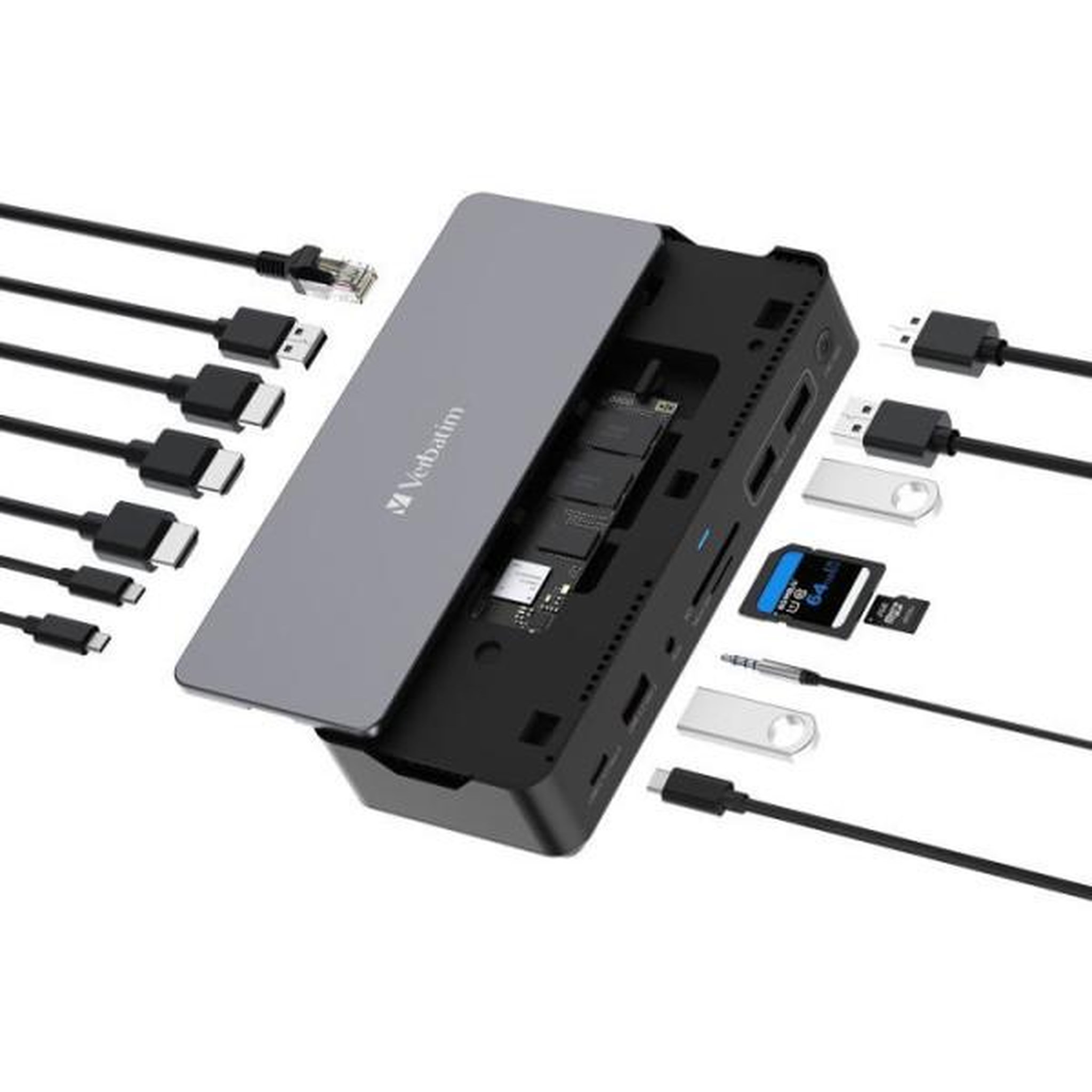 Voir la diapositive 6 : Verbatim Station d'accueil portable USB-C 3.2 - VERBATIM - Pro CDS-15SSD - Avec SSD 256 Go inclus - Gris