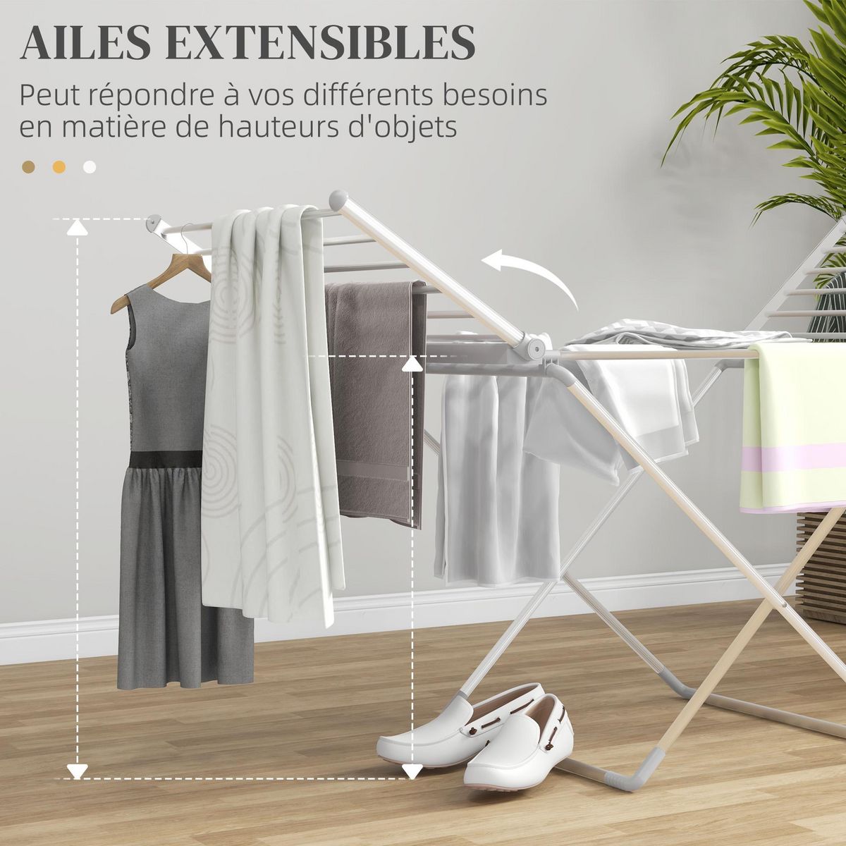 HOMCOM Etendoir séchoir linge pliable 2 ailes latérales extensibles alliage aluminium